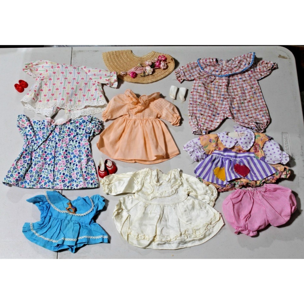Vintage Doll Clothes Lot Assorted Dresses Outfits Shoes Hat Mixed Sizes